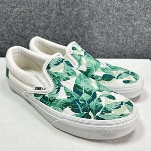 Vans Customs Leaf Me Alone Slip On White Green Leaves ~Womens 9.5~ Canvas Shoes